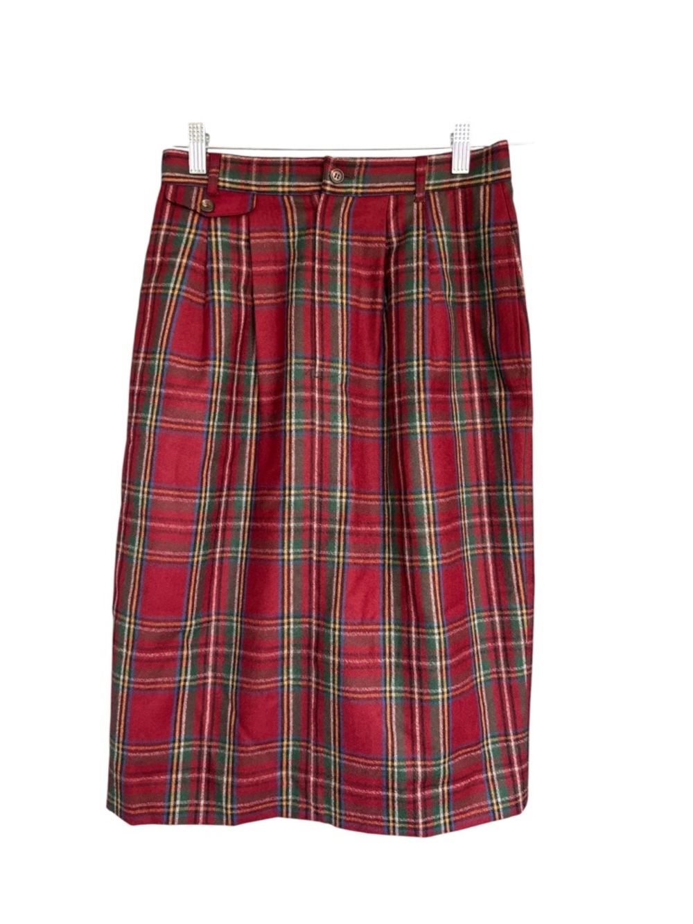 Vintage J.G. Hook Red Plaid Wool Women’s Skirt Size 10 Preppy Tartan Knee Length